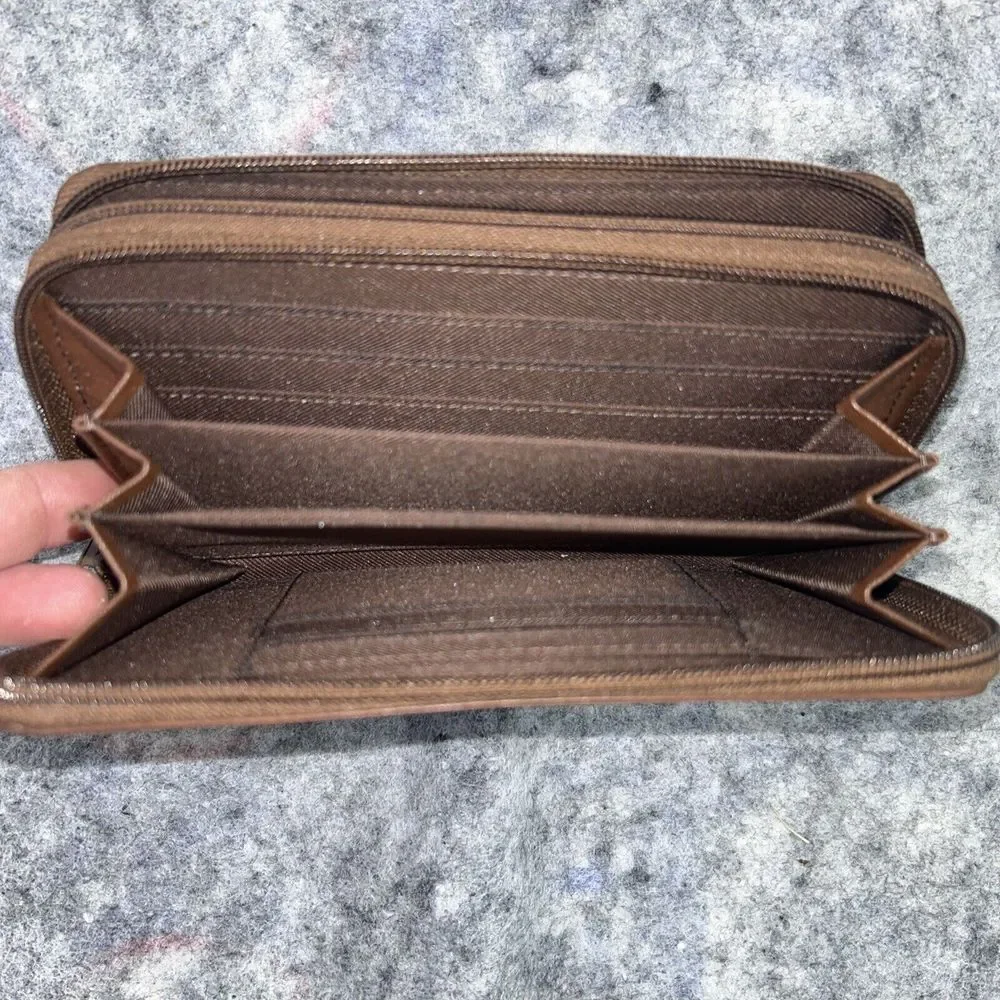 Mundi Genuine Leather Women's Wallet Clutch‎ Brown Multi Compartments Zip Around